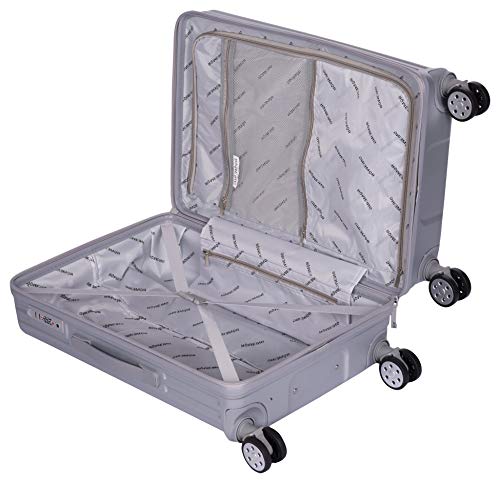 Image of ROMEING Capri 20 inch, Polycarbonate Luggage, Hard Sided, (Silver 55 cms) Small Cabin Trolley Bag | 8 Spinner Smooth Wheels | TSA Lock | Unbreakable | Men & Women