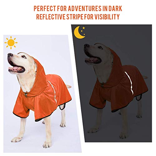 Dog Raincoat With Adjustable Belly Strap And Leash Hole - Hoodie With Reflective Strip - Waterproof Slicker Lightweight Breathable Rain Poncho Jacket For Medium Large Dogs - Easy To Wear, Orange 6Xl #TOP4
