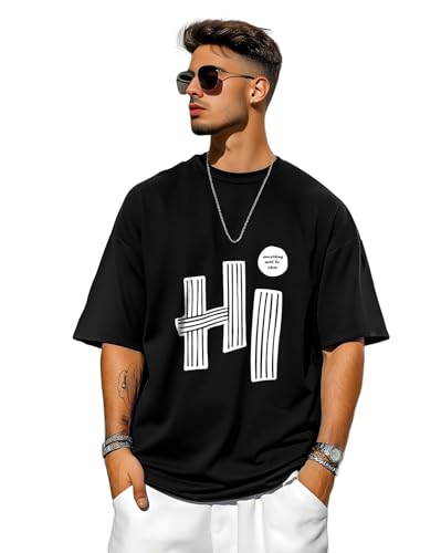 Image of AUSK Mens Loose Fit Oversized Printed Cotton T-Shirts Half Sleeve Drop Shoulder Men Tshirt