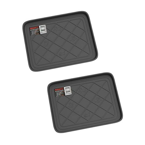 Stalwart All Weather Boot Tray - Small Water Resistant Plastic Utility Shoe Mat for Indoor and Outdoor Use in All Seasons (Set of Two, Dark Grey)