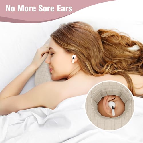 Ear Piercing Pillow for Side Sleepers, Ear Pillows with Holes for Pain, Earring Inflammation Pressure Sores, Cotton Earring Pillow for CNH Side Sleepers