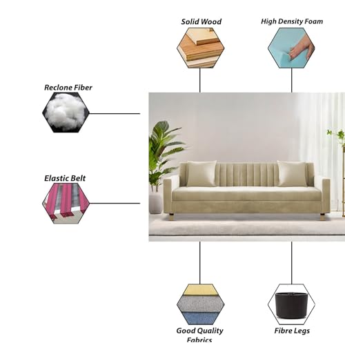 Image of Casaliving Garcia 3 Seater Sofa Set for Living Room (Cream Colour) Premium Fabric Sofa Set