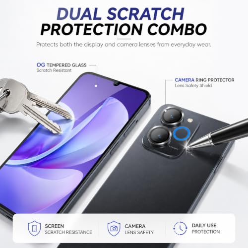 Image of FIRST MART Tempered Glass for Realme P4 Lite 5G with Black Camera Ring Guard & Installation Kit | HD Clear Edge-to-Edge Screen Protector, Scratch Resistant, Case-Friendly | Pack of 1