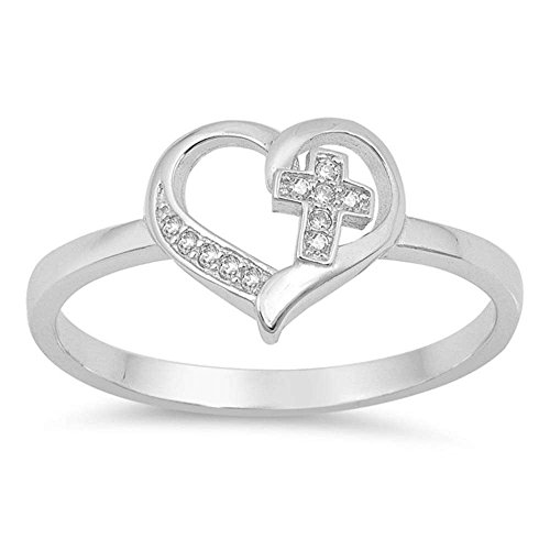 Oxford Diamond Co Sterling Silver Simple Cross Heart CZ Promise Purity Ring Sizes 10