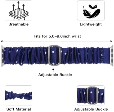 Adjustable Scrunchies Bands Compatible with Apple Watch Band Women 42-49mm,Polka Dot Stretchy Cloth Elastic Fabric Wristband for iWatch Series 11-1 Ultra SE 3-1 (Deep Blue,42-49mm) - 2