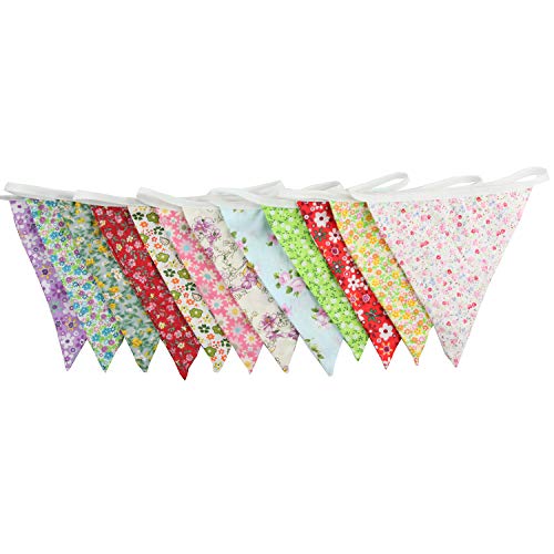 10M/32Ft Triangle Bunting Banner, 36 Pcs Cotton Fabric Flags Pennant Garlands for Birthday Party, Wedding, Baby Shower, Outdoor and Home Decorations (Colorful)