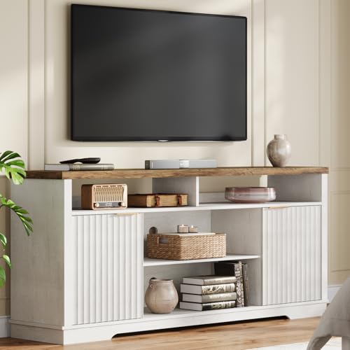 SuciJeudi Modern TV Stand for TVs Up to 65 Inch, Fluted Entertainment Center with Storage Cabinet...