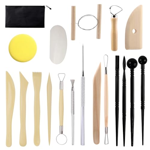 MFUSUL 19 Stück Töpferwerkzeug Set, Ton Werkzeuge für Modellierung, töpferwerkzeug und Keramikarbeiten, Multifunktionales Modellierwerkzeug Set für DIY, Skulpturen, Schnitzarbeiten