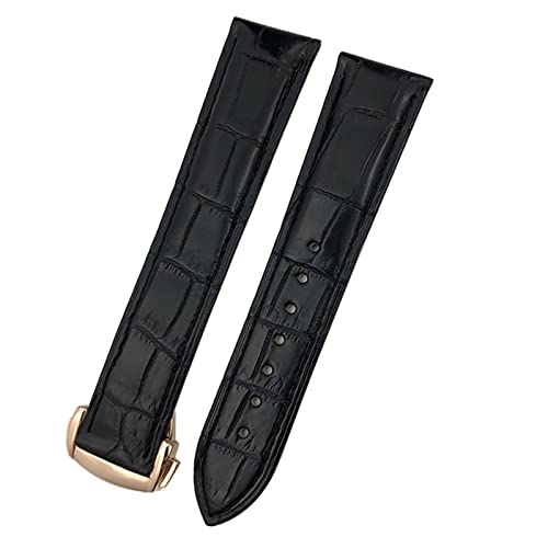 Bracelet montre cuir 19mm noir et or rose ajustable pour Omega Seamaster 300