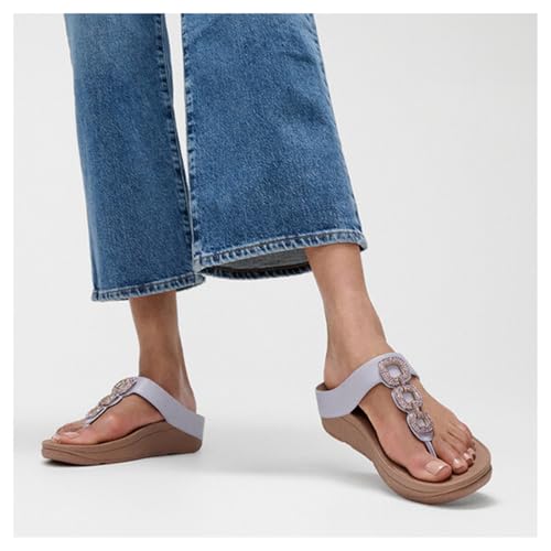 Image of FitFlop Women's Fino Crystal-Chain Leather Toe-Post Sandal