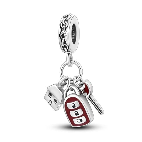 M&S House - Abalorio de llave de coche con diseño de corazón y alarma de prueba de conductor, colgante de plata de ley 925, compatible con pulseras Pandora y europeas, Metal
