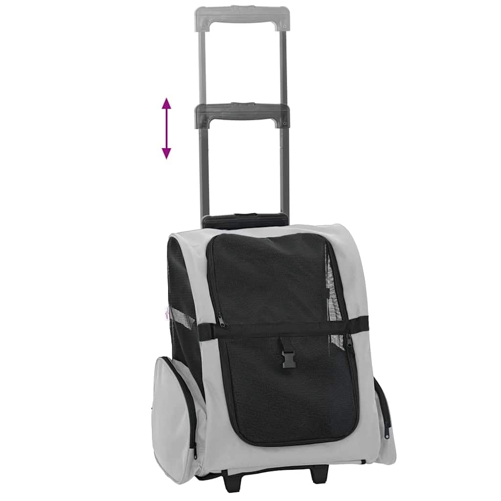 Trolley per animali domestici, 3 in 1, grigio, 48 x 32 x (57-106) cm | Zaino rimovibile, borsa a mano per cani, borsa a rullo con manico regolabile, finestra in rete, 2 tasche con cerniera