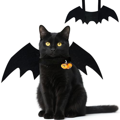 Katze Fledermaus Kostüm - Einstellbares Katzenkostüm Cosplay Dekoration Halloween Fledermaus Haustierkleidung mit Fledermausflügeln für Hund Katze Schwarz Halloween Party Cosplay Haustierkostüm