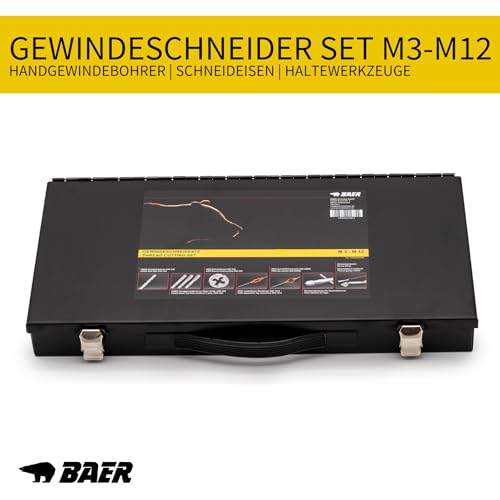 BAER Gewindeschneider Set, M3 - M12, HSS, Handgewindebohrer, Schneideisen, Gewindewerkzeuge, Gewindeschneidsatz, Gewindebohrer