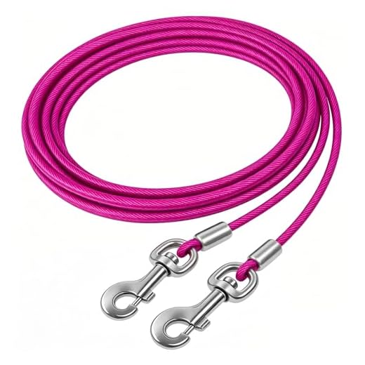 HaiYUAN Dog Tie Out Cable 10/15/20/25/30 FT Dog Runner for Yard Steel Wire Dog Cable with Durable Superior Clips Pink Dog Chains for Outside Dog Lead for Large Dogs Up to 165 lbs