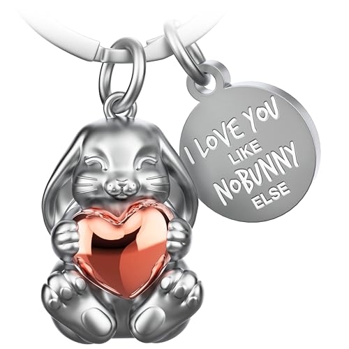 FABACH Porte-clés lapin avec cœur - Porte-bonheur - Cadeau pour petite amie - Cadeau pour partenaire - Porte-clés pour couples - Anniversaire - I love you...