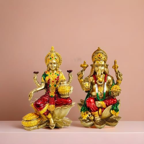 Image of YASHONIDHI Lakshmi Ganesh Idols Set, Gold and Maroon Color, Laxmi Ganesha Murti for Diwali Pooja, Puja Room, Ideal Gift for Housewarming & Festivals