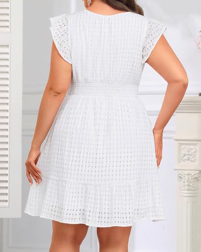 Image of Talisea Women's Plus Size Summer Dress - Casual V-Neck Flutter Sleeves A-Line Short Sun Dress with Pockets for Beach Vacation