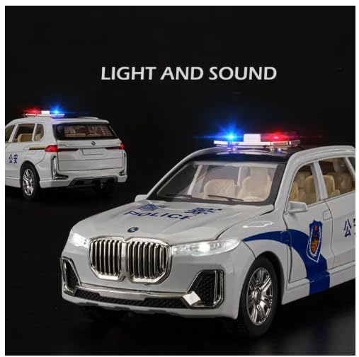 Image of Pull Back on Alloy Metal Die-cast Metal Vehicle 1:24 Police BMMW X7 Kids' Musical Toys: Diecast Pullback Car with Openable Doors and Light(Colors as Per Stock)