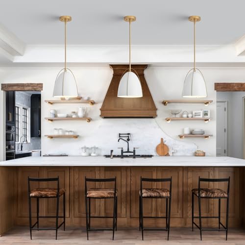 10in Dome Pendant Light White Kitchen Island Pendant Lighting Modern White & Gold Pendant Lights Fixture for Dining Room Kitchen Sink, E26 - Image 3