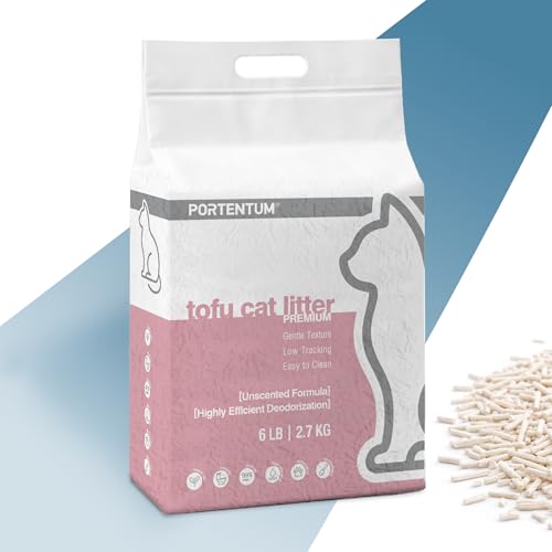 PORTENTUM Tofu Katzenstreu Klumpstreu 24 L staubfrei cat Litter mit Geruchskontrolle und einfacher Reinigung Natürliches Pflanzenstreu als Katzen Zubehör für saubere Katzentoilette