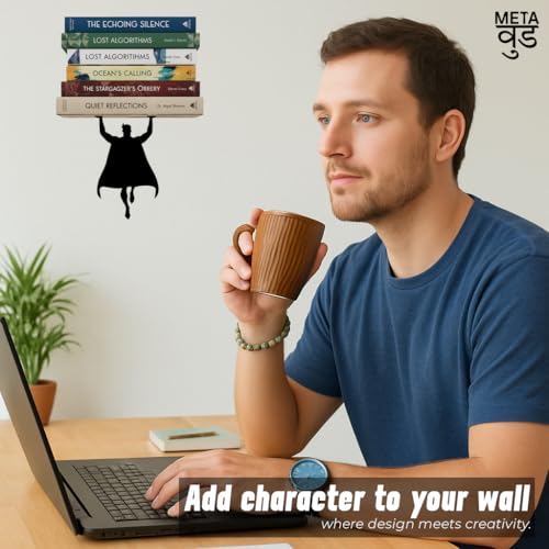 Image of Illusion Bookholder | Wall Mounted Book End | Superhero Bookshelf | Decor for Kids Room, Invisible Metal Book Holder Heavy Duty (Superman-2)