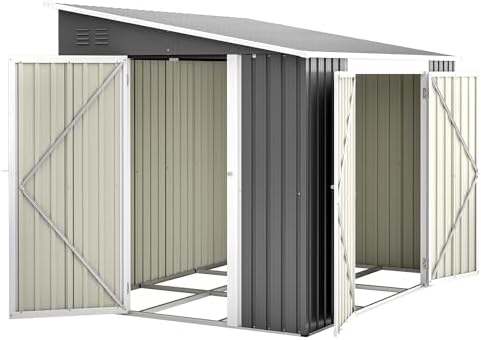 6x8FT Lean to Shed Metal Outdoor Storage Sheds with Floor Frame,L...