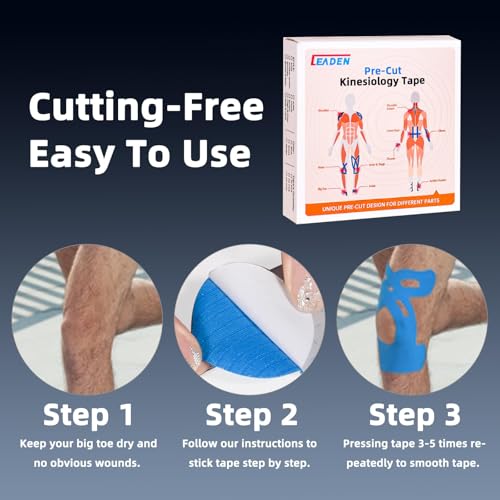 Image of Precut Kinesiology Tape for Knees, 10 Pcs - Knee Support & Stability, Knee Pain Relief Athletic Tape - Waterproof & Elastic, Hypoallergenic Latex-Free Tape, Blue