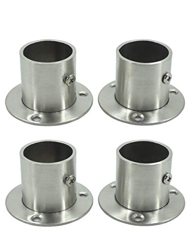 CFSky Edelstahl Kleiderstange, Rundrohr Spurstangenkopf Halterung für Kleiderschrank, 4er Set, 62mm x 62mm x 40mm, Rostfrei, Verstellbare Flansche für 32mm, Silber