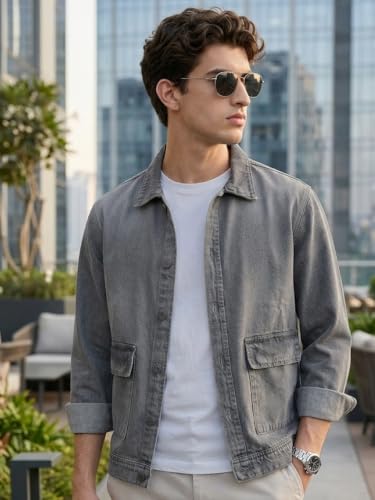 Image of Urbano Fashion Men's Relaxed Fit Full Sleeve Utility Denim Jacket