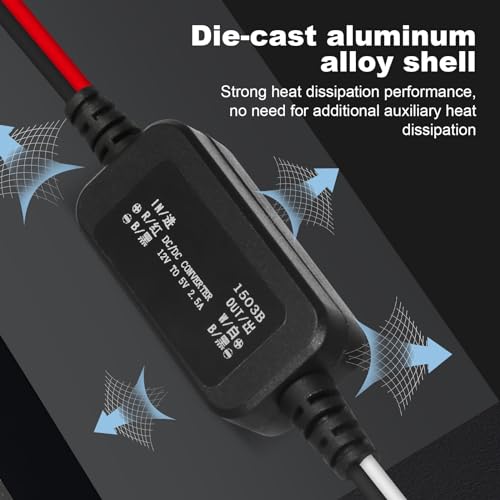 Jadeshay DC DC Wandler 12V auf 5V 2.5 A DC-DC-Abwärtsmodul, Spannungswandler 12V auf 5V Wasserdichtes Buck-Konverter-Netzteil for Autos und Fahrzeuge