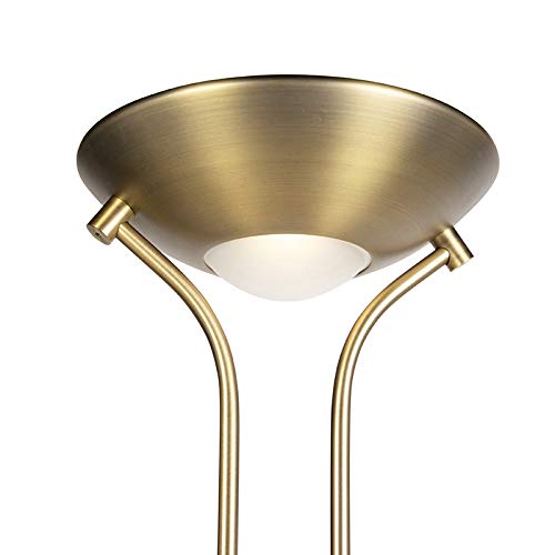 Qazqa led Modern Deckenfluter mit Lesearm, Stehleuchte, Stehlampe - Diva - Bronze, Rund, inkl. 18W integrierter LED, dimmbar, 2-flammig, 180cm, Ideal als Bürolampe und Schlafzimmerlampe