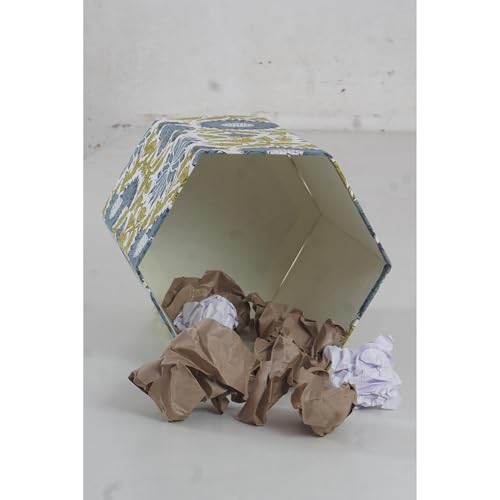Image of Floral Hand Block Printed 3.3 Gallon Decorative Waste Basket - Eco-Friendly Cardboard Trash Can, Plastic-Free & Sustainable, Perfect for Christmas and Housewarming Gifts (1, Green Blue FLOWAR)