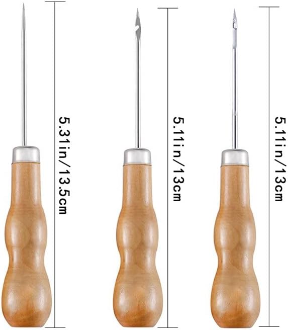 1Pc Canvas Leather Sewing Shoes Wooden Handle Tool Awl Hand Sewing Taper Leather Craft Needle Sewing Supplies DIY Punch Tool - (Color: middle hole)