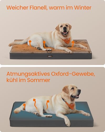 Feandrea Hundebett, Hundekissen waschbar, Hundematte abnehmbar, wasserdicht, 120 x 74 x 8 cm, Größe XXL, für große Hunde, Taubengrau PGW244G01