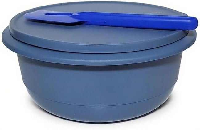 Tupperware Mixing Bowl Seal Paddle Scraper Spatula Flat Bottom 14 c Dragonfly Blue