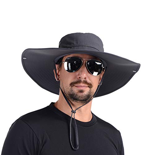 USHAKE Flat Super Wide Brim Fishing Hat Bucket Hat, Safari Hat UPF 50+ Sun Hatâ€¦