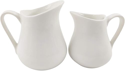Sizikato 2pcs crema de cerámica blanca pura con asa, mini jarra de crema de leche de café. 3 Oz y 2 Oz