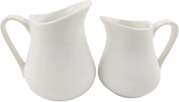 Sizikato 2pcs Pure White Ceramic Creamer with Handle, Mini Coffee Milk Creamer Pitcher. 4 Oz and 2.6 Oz