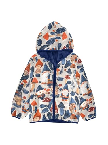 Gnomes and Mushrooms Leaves Girls Fleece Jacket Girls Fall Jacket Boys Coats Zip Up Hoodie Children Outerwear 2-10T
