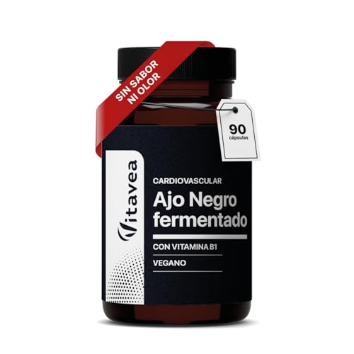 Ajo Negro Fermentado 9000 mg (Extracto 30:1) + Vitamina B1 – Salud Cardiovascular y Función Cardíaca Normal – Antioxidante Natural – Sin Olor – 90 Cápsulas Veganas – Vitavea