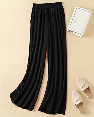 Womens Linen Pants High Elastic Waist Wide Leg Flowy Trousers Plus Size with Pockets2