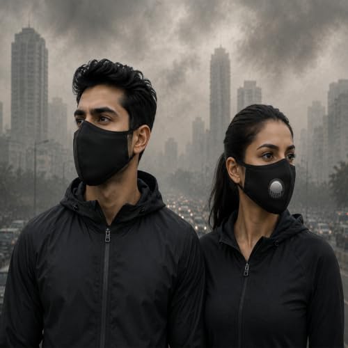 Image of QUARANT N99 Anti-Pollution Reusable Cloth Face Mask with 5 Activated Carbon PM 2.5 Filters, 5 Nose Foam Strips (Black, Pack of 1) for Unisex