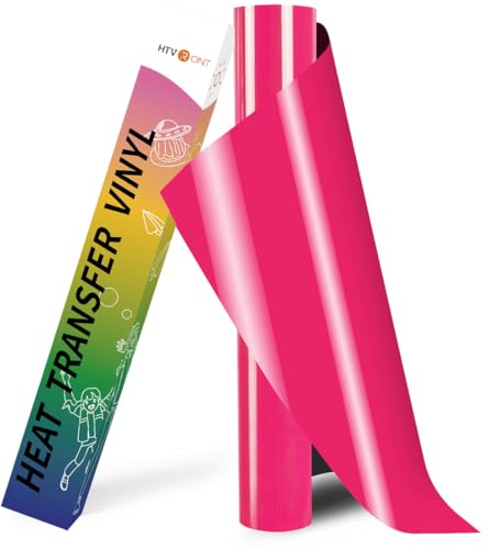 Image of HTVRONT HTV Vinyl Rolls Heat Transfer Vinyl - 12 inch x 8ft Neon Pink HTV Vinyl for Shirts, Iron on Vinyl for All Cutter Machine - Easy to Cut & Weed for Heat Vinyl Design (Neon Pink)