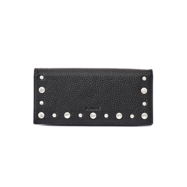 スタッズ付きブラック長財布 芸能人愛用☆ スタッズ スパイク 長財布 ラウンドファスナー ブラック