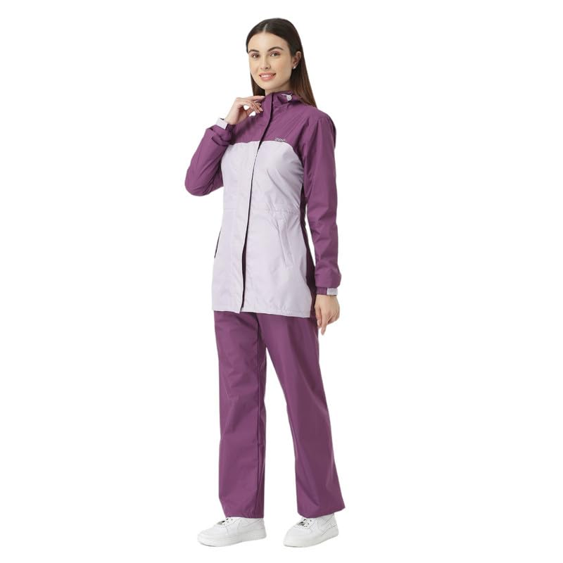 ZEELRain Coat for Women Waterproof with Adjustable Hood, Rainwear Suit with Polyester Jacket and Pants for Ladies, AZ11 Violet M