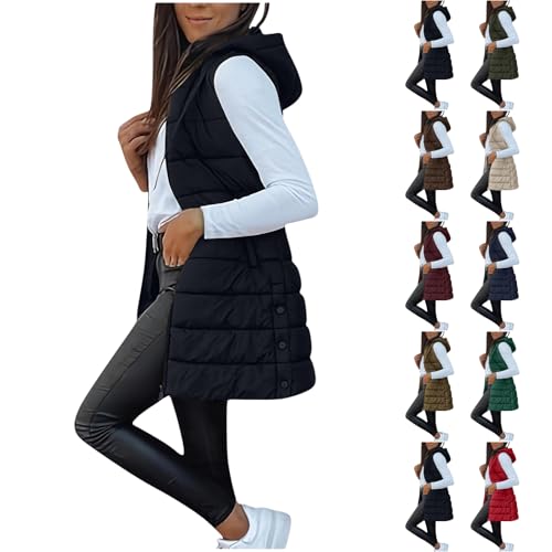 Long Vest for Women Sleeveless Zip Up Hoodie Casual Oversized Stand Collar Warm Winter Jacket Coat with Pockets