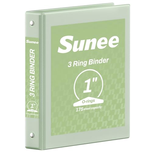 SUNEE 3 Ring Binder 1 Inch 1 Pack Clear View Binder Three Ring PVC-Free (Fit 8.5x11 Inches) for School or Office Supplies Sage Green