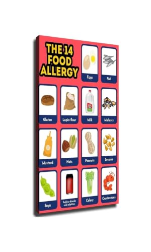 Póster de alérgenos alimentarios para evitar contaminación en cocinas y restaurantes de 40x60cm