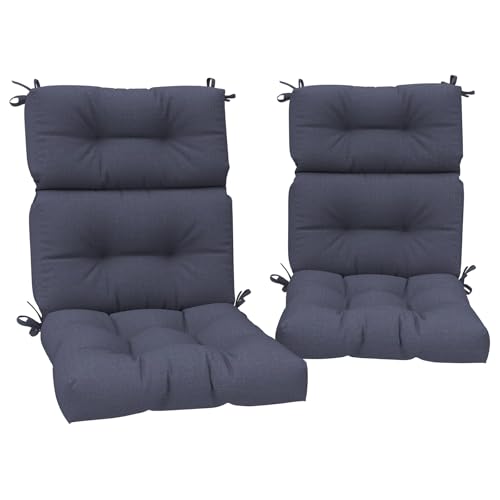 DYTXIII Outdoor High Back Chair Cushions Set of 2, Water Repellent Tufted Rocking Seat Cushions Replacement 44 x 22 Inch, Seat & Back Chair Pads for Patio, Balcony and Indoor Use -Textured Navy